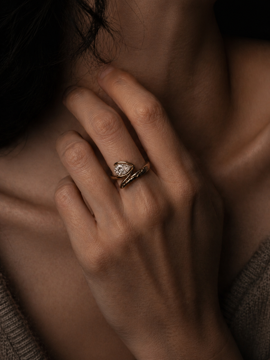 Salt and pepper diamond ring in sterling silver and gold vermeil