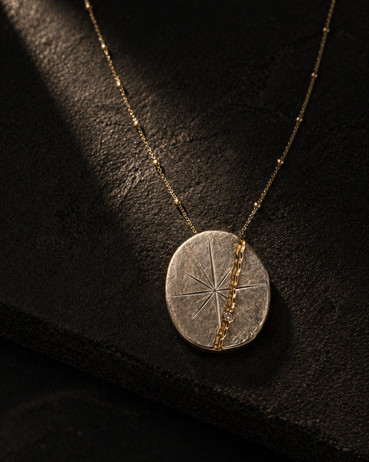 Symbolic fine jewelry compass necklace for clarity, direction, and self trust