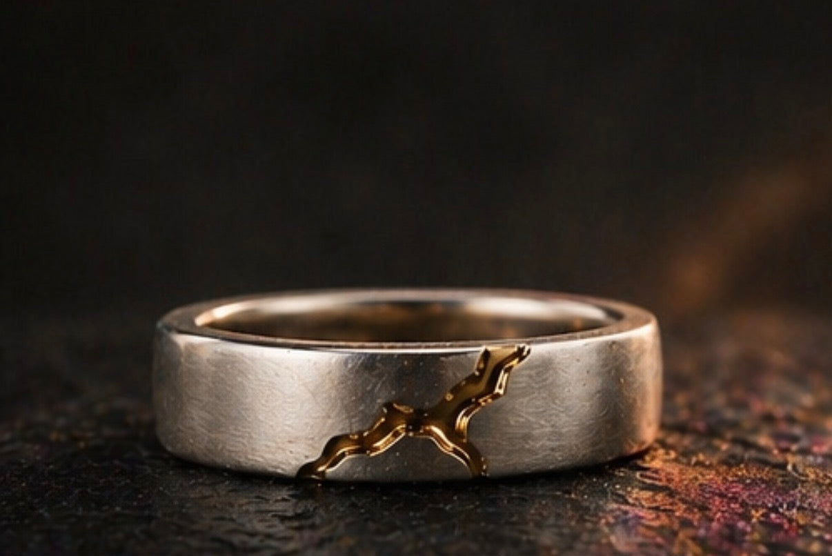Salt and pepper diamond band ring in sterling silver with gold vermeil detail